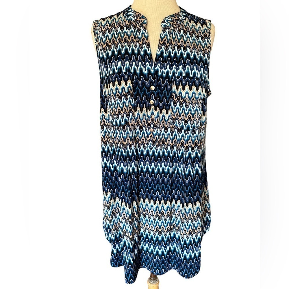 COCOMO 1X Blue Beige Plus Size sleeveless 
women's Blouse top tunic…